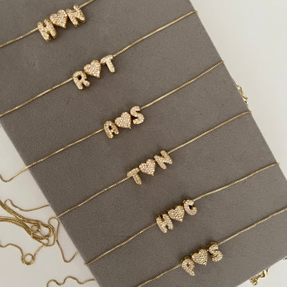 Mini bubble initial love & personalised chain♥️